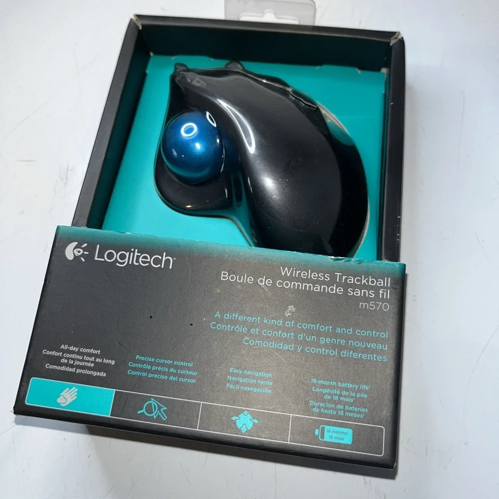Logitech M570 Wireless Trackball Mouse – Ergonomic Design for Right-Hand Use NEW